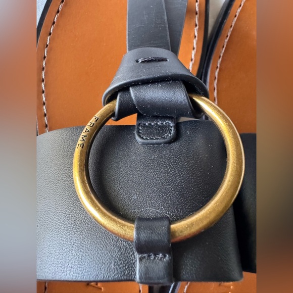 Black Leather Sandals with Gold Accents - Picture 5 of 13